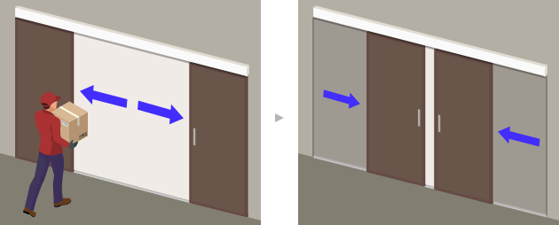 「センサー感知」で、両引き戸がスライド開閉